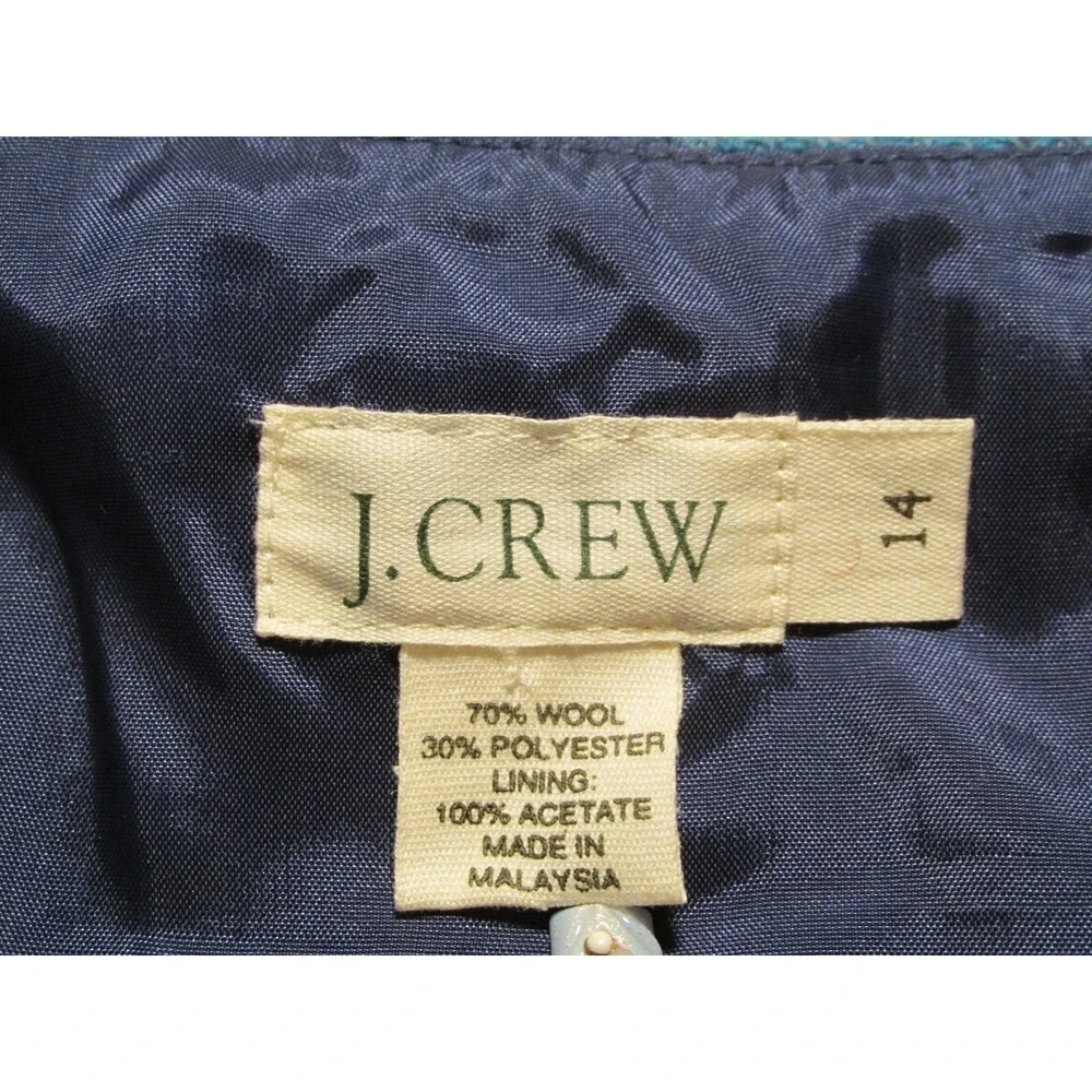 J. CREW Midi Tartan Plaid Skirt Women 14 Blue Wool Blend Belt Academia Old Money